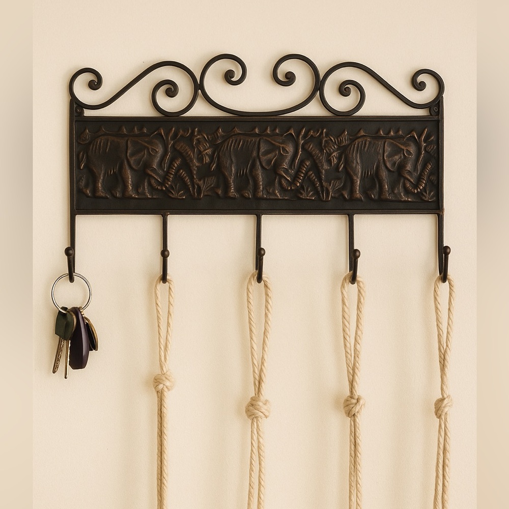 Decorative Metal Elephant Wall Hook Rack - Picture 2 of 3